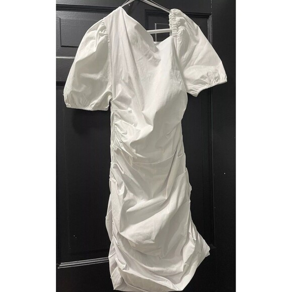 Maeve Anthropologie White Asymmetrical Neck Ruched Bodycon Dress Size Medium NWT - Picture 2 of 7